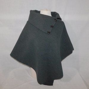 Womens Gray Wool Blend convertible neck Poncho Cape One Size